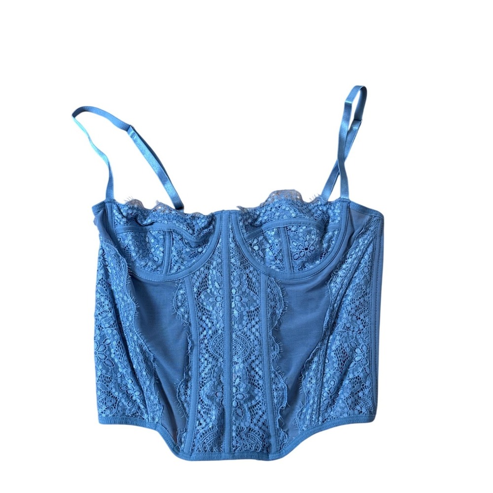 Shein Corset Top Women Blue Lace Mesh Underwire Boning SIZE M